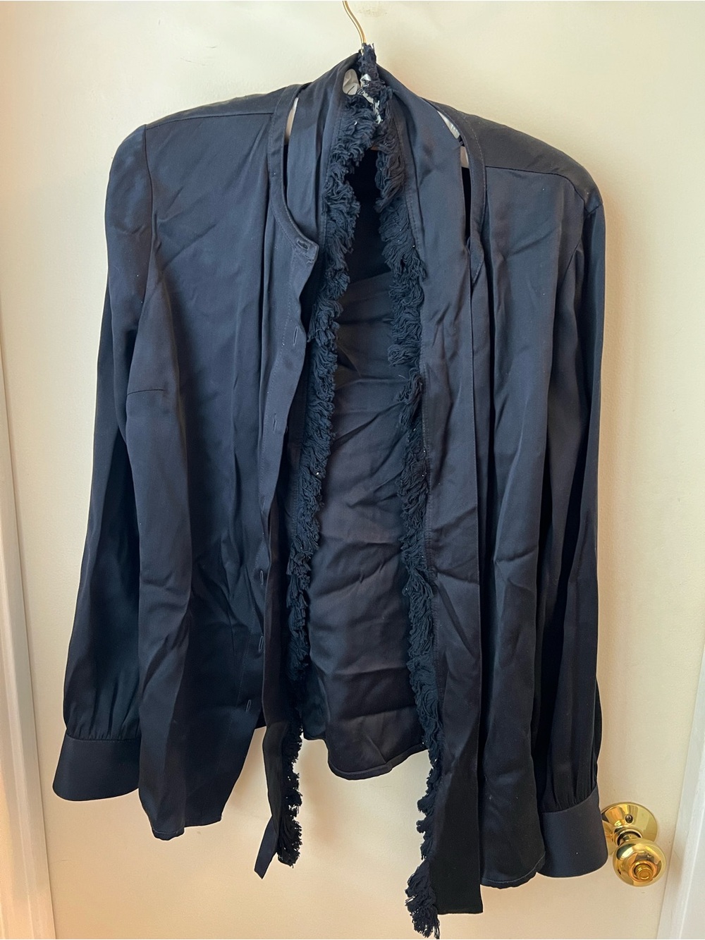 Tory Burch Navy Blouse with Fringe bow